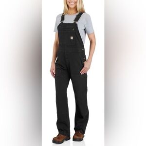 Carhartt Women’s Rugged Flex Loose Fit Canvas Bib Overalls Black Small Tall